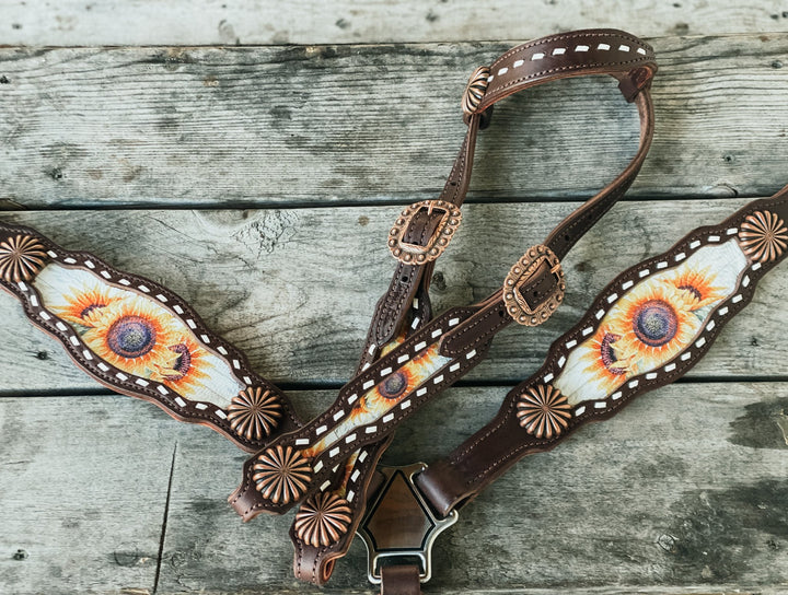 Morgan Sunflower Tack Set  [ inlay design ]