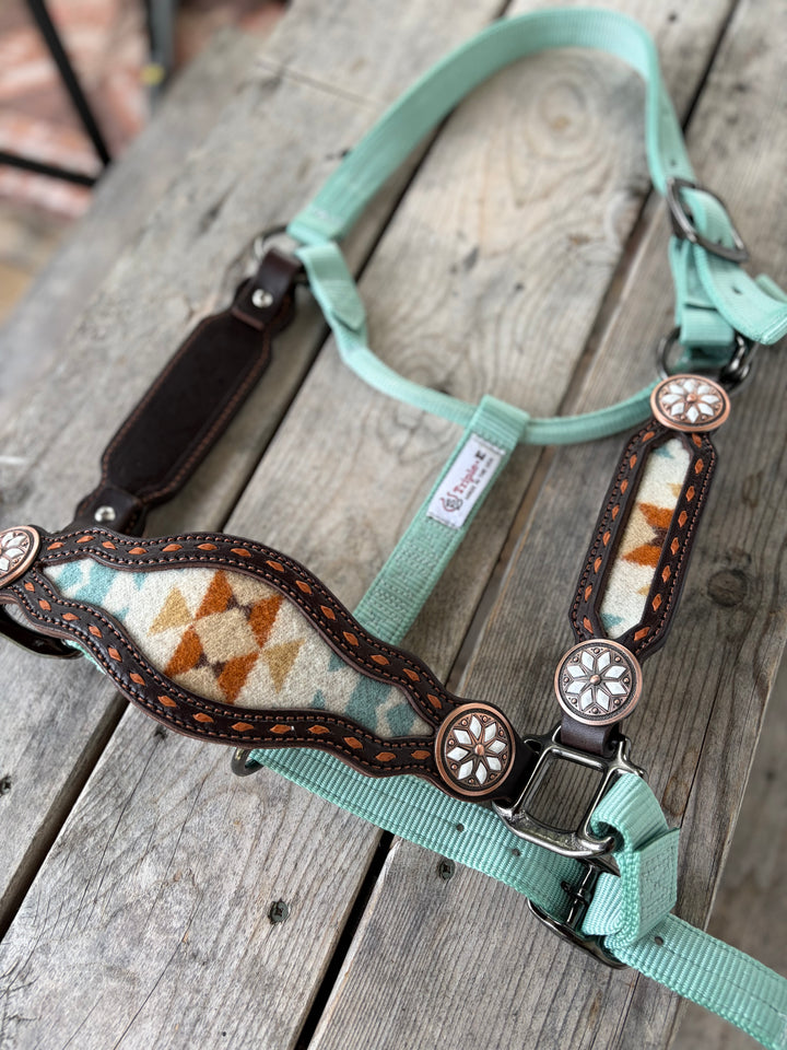 [ Stock] Turquoise Wool- chocolate roughout- fancy halter on nylon