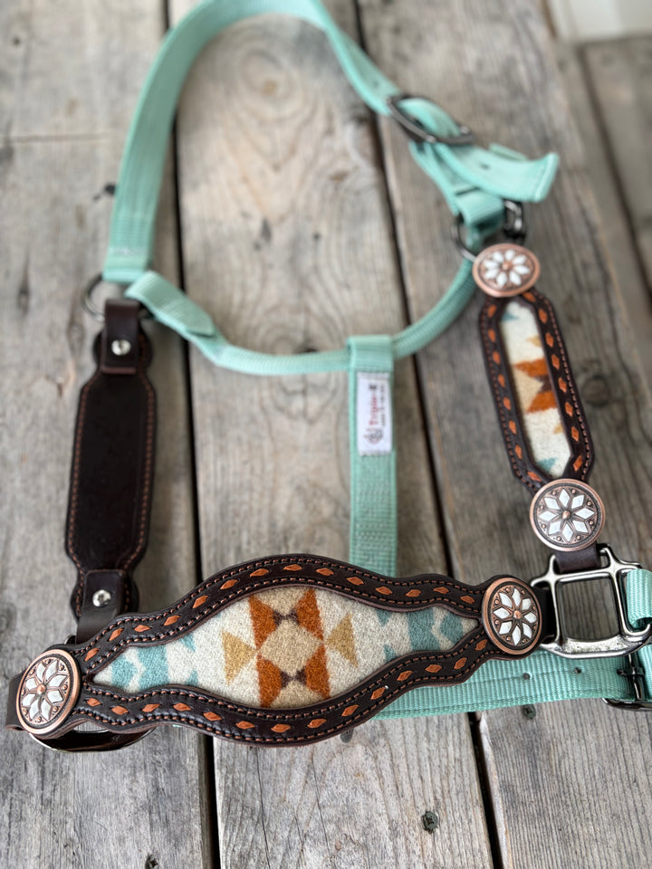 [ Stock] Turquoise Wool- chocolate roughout- fancy halter on nylon