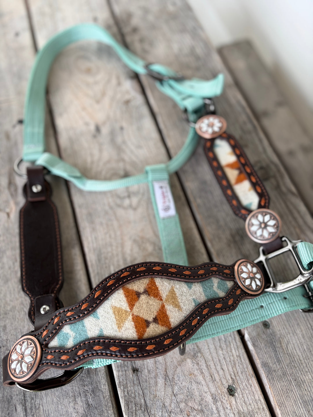 [ Stock] Turquoise Wool- chocolate roughout- fancy halter on nylon