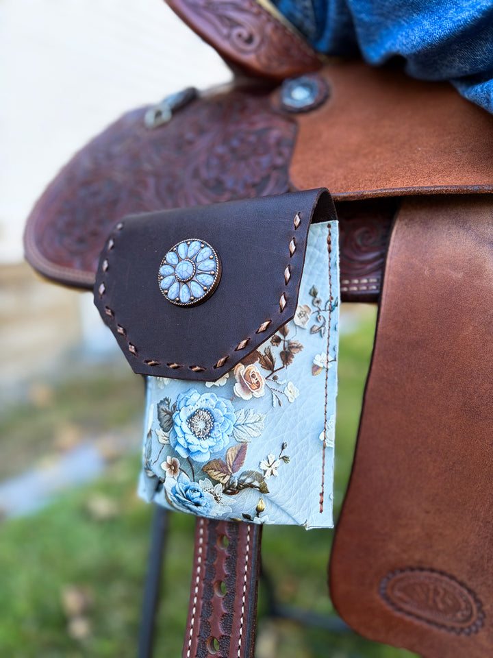 [In Stock] Light blue floral  -  Back Cinch Saddle Bag