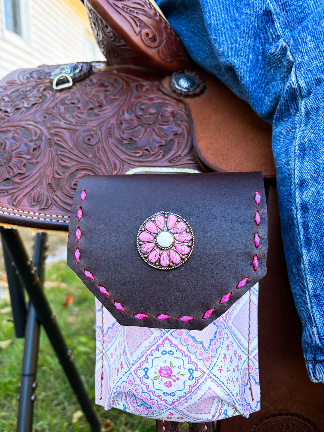 [In Stock] Purple and pink patchwork  -  Back Cinch Saddle Bag