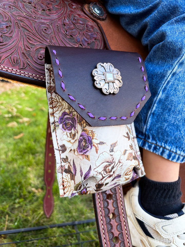 [In Stock] Purple and brown floral -  Back Cinch Saddle Bag