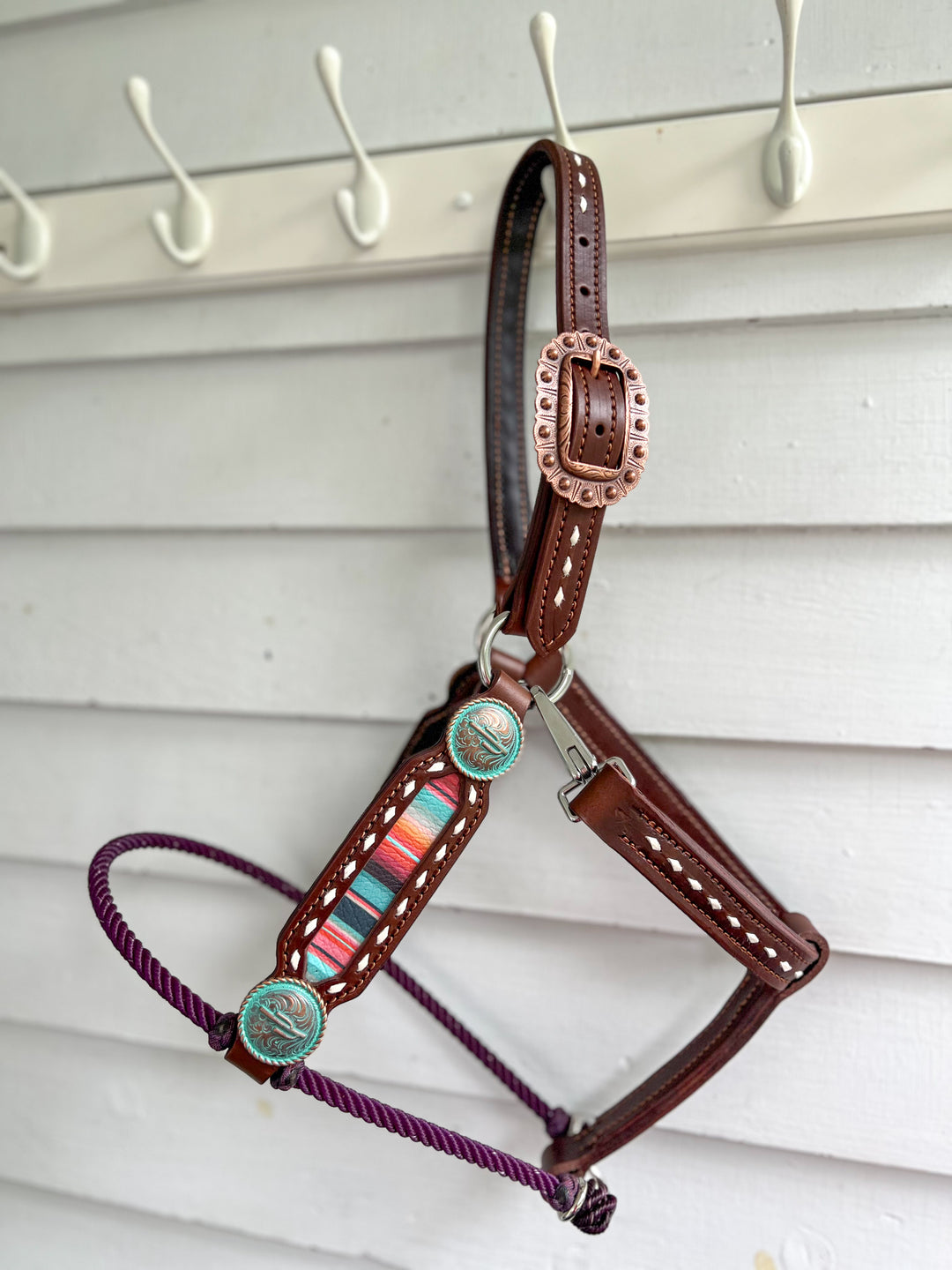 [ Stock] Full Leather Lariat Halter - Sedona  - purple lariat