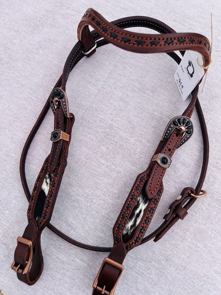 [ In Stock ] Black and white cowhide - Ubrow - Quick Change Headstall