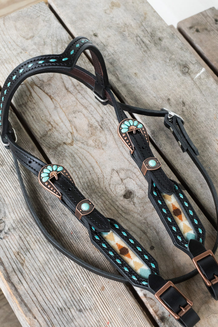[ In Stock ] Turquoise wool - vbrow on black - Quick Change Headstall