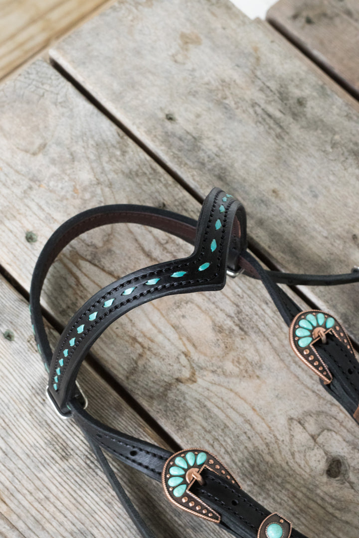 [ In Stock ] Turquoise wool - vbrow on black - Quick Change Headstall