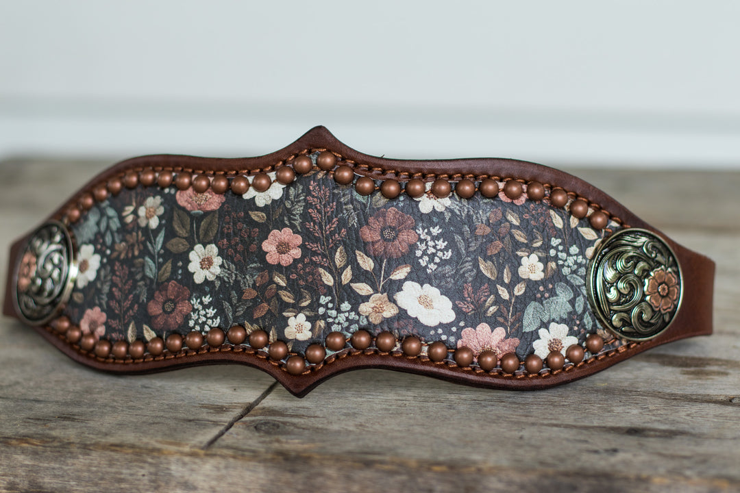 [ In Stock ] Burgundy Floral - bronc noseband- overlay