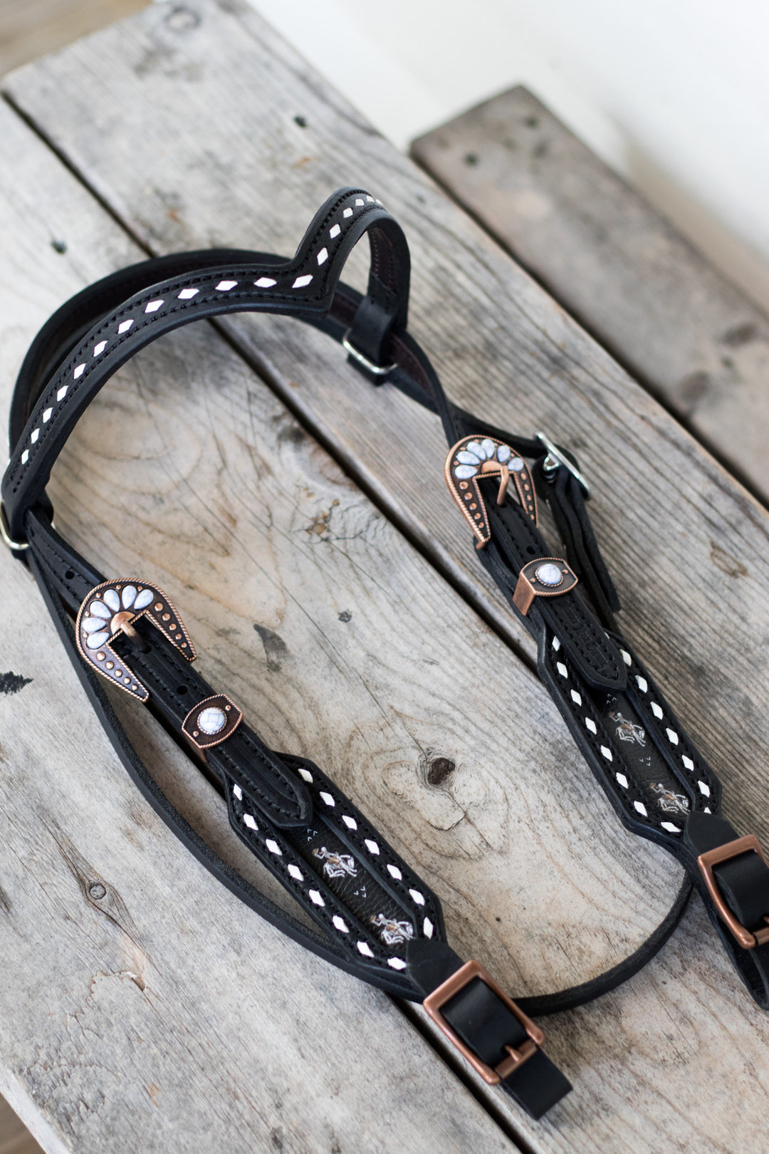 [ In Stock ] Ride or Die w/ white buckstich- black - Quick Change Headstall